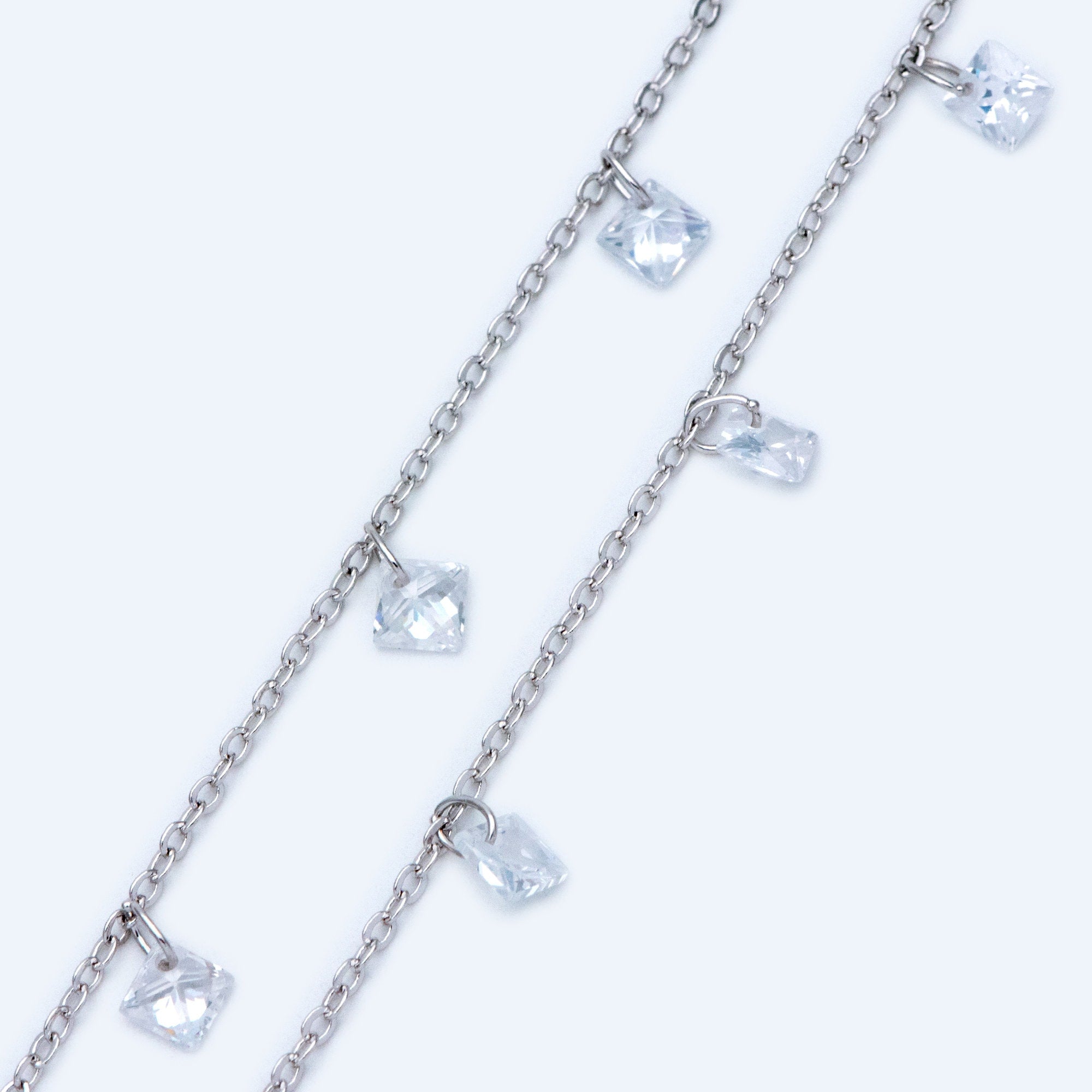 Gold/ Silver tone Beaded Chains, Gold/ Rhodium plated Brass Chain with CZ Beads 4mm (#LK-192)/ 1 Meter=3.3 ft